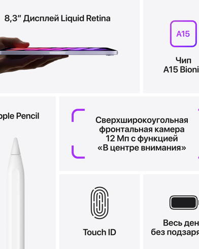 Планшет Apple iPad mini 6 (2021) Wi-Fi 64GB Purple (Фиолетовый) 