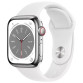 Умные часы Apple Watch Series 8 GPS+Cellular 45mm Silver Aluminium Case with White Sport Band MP4J3