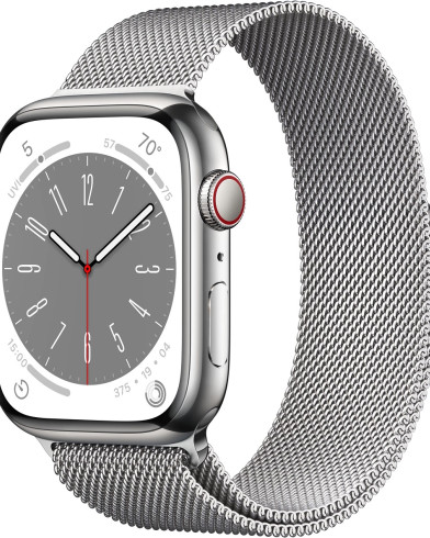 Умные часы Apple Watch Series 8 GPS+Cellular 45mm Silver Stainless Steel Case with Silver Milanese Loop MNKJ3