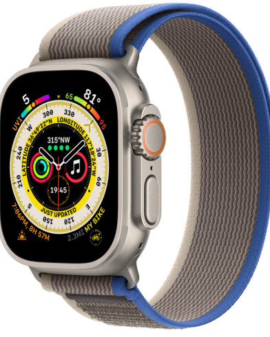 Умные часы Apple Watch Ultra GPS + Cellular 49мм Titanium Case with Blue/Gray Trail Loop (размер L) MQF33