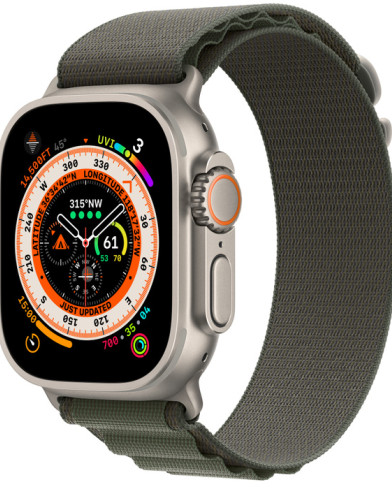 Умные часы Apple Watch Ultra GPS + Cellular 49мм Titanium Case with Green Alpine Loop (размер S) MQEW3